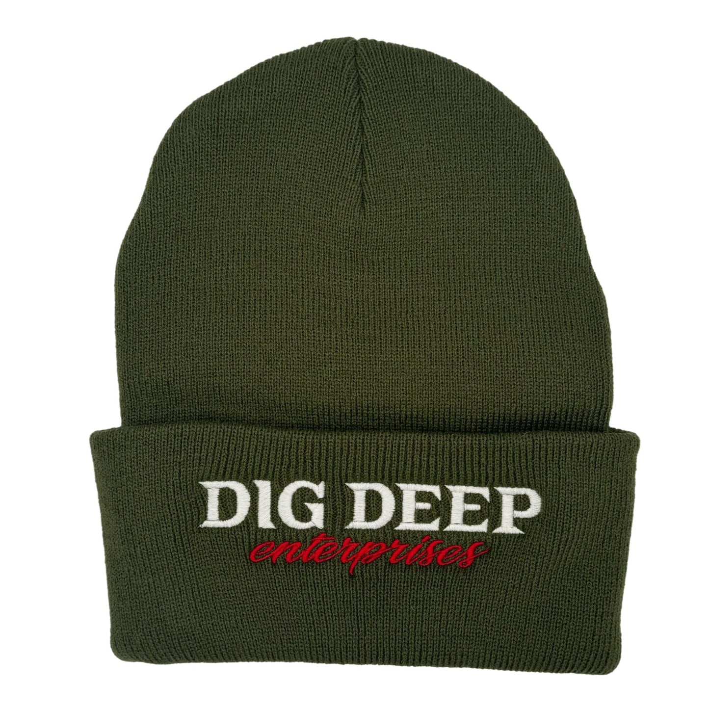 BEANIE - OLIVE WITH RED