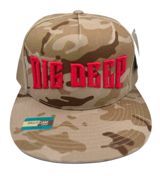 SNAPBACK-TAN CAMO WITH RED