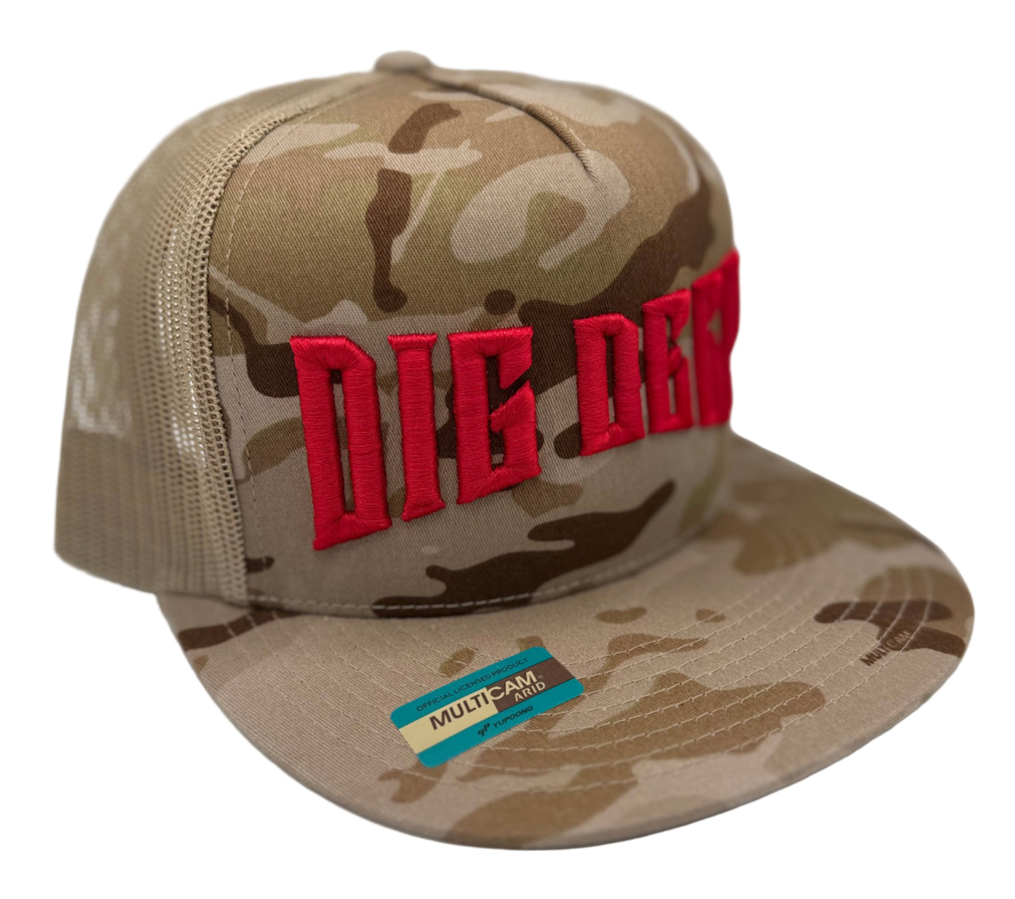 SNAPBACK-TAN CAMO WITH RED